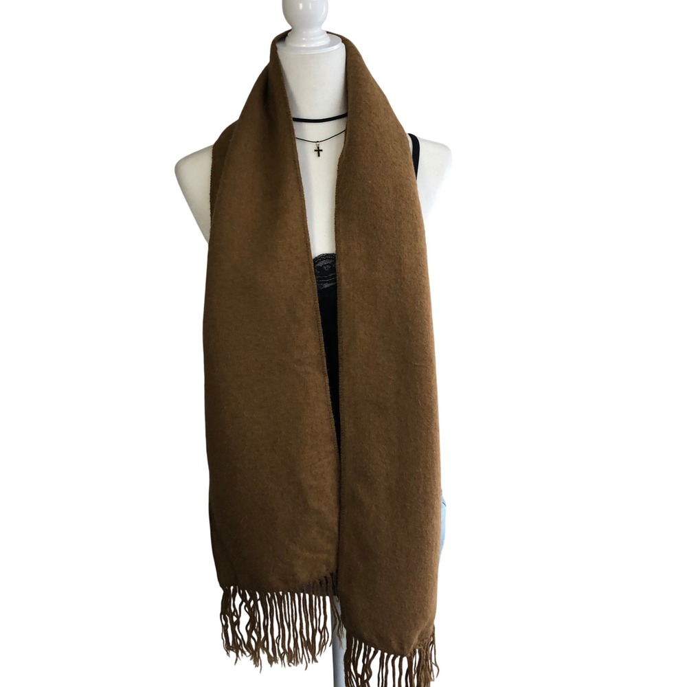 Vintage 80s 90s 100% Alpaca Wool Scarf Camel Brown Brushed Fringe Made in Peru